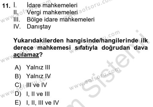 Vergi Yargılaması Hukuku Dersi 2023 - 2024 Yılı (Vize) Ara Sınavı 11. Soru