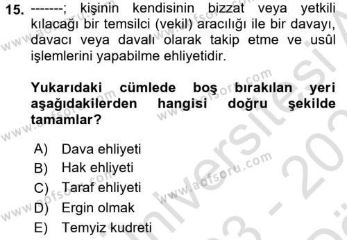 Vergi Yargılaması Hukuku Dersi 2023 - 2024 Yılı (Vize) Ara Sınavı 15. Soru