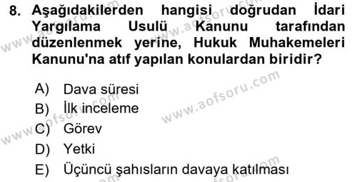 Vergi Yargılaması Hukuku Dersi 2023 - 2024 Yılı (Vize) Ara Sınavı 8. Soru