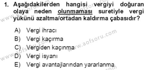 Vergi Planlaması Dersi 2020 - 2021 Yılı Yaz Okulu Sınavı 1. Soru