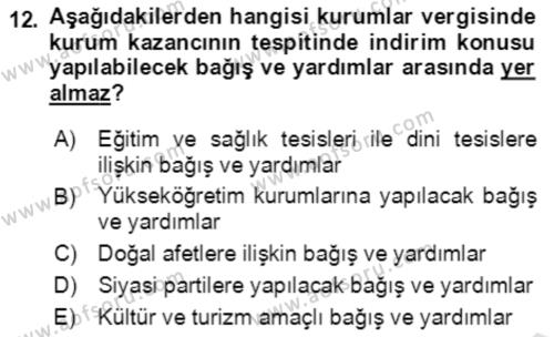 Vergi Planlaması Dersi 2020 - 2021 Yılı Yaz Okulu Sınavı 12. Soru