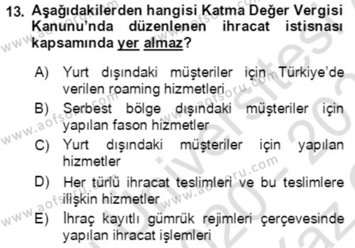 Vergi Planlaması Dersi 2020 - 2021 Yılı Yaz Okulu Sınavı 13. Soru