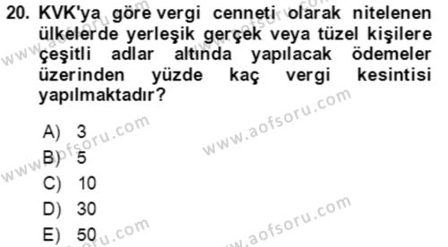 Vergi Planlaması Dersi 2021 - 2022 Yılı (Vize) Ara Sınavı 20. Soru