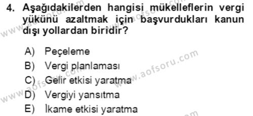 Vergi Planlaması Dersi 2021 - 2022 Yılı (Vize) Ara Sınavı 4. Soru