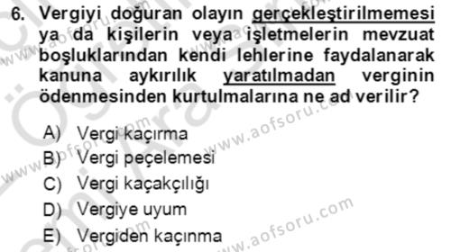 Vergi Planlaması Dersi 2021 - 2022 Yılı (Vize) Ara Sınavı 6. Soru