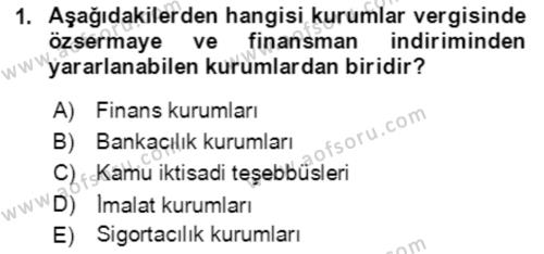 Vergi Planlaması Dersi 2021 - 2022 Yılı (Final) Dönem Sonu Sınavı 1. Soru