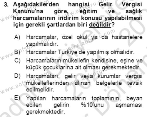 Vergi Planlaması Dersi 2021 - 2022 Yılı (Final) Dönem Sonu Sınavı 3. Soru