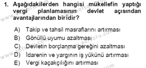 Vergi Planlaması Dersi 2021 - 2022 Yılı Yaz Okulu Sınavı 1. Soru