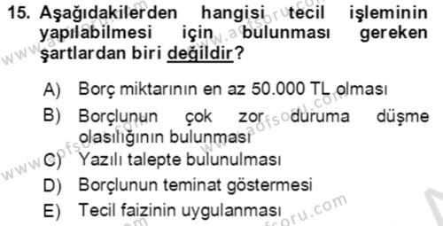 Vergi Planlaması Dersi 2021 - 2022 Yılı Yaz Okulu Sınavı 15. Soru