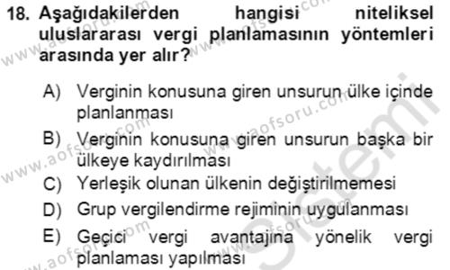 Vergi Planlaması Dersi 2021 - 2022 Yılı Yaz Okulu Sınavı 18. Soru