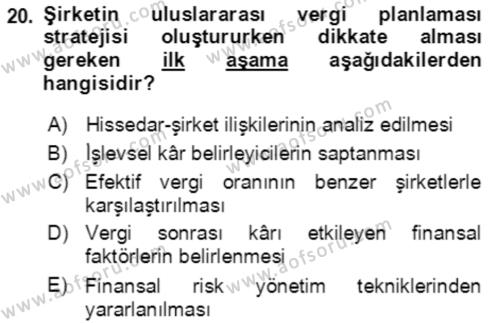 Vergi Planlaması Dersi 2021 - 2022 Yılı Yaz Okulu Sınavı 20. Soru