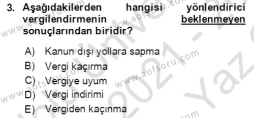 Vergi Planlaması Dersi 2021 - 2022 Yılı Yaz Okulu Sınavı 3. Soru