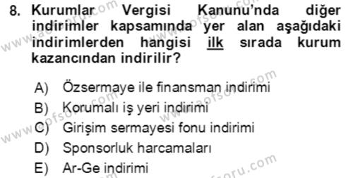 Vergi Planlaması Dersi 2021 - 2022 Yılı Yaz Okulu Sınavı 8. Soru