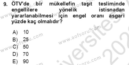 Vergi Planlaması Dersi 2021 - 2022 Yılı Yaz Okulu Sınavı 9. Soru