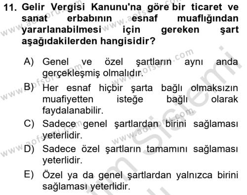 Vergi Planlaması Dersi 2023 - 2024 Yılı (Vize) Ara Sınavı 11. Soru