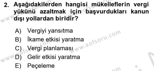 Vergi Planlaması Dersi 2023 - 2024 Yılı (Vize) Ara Sınavı 2. Soru