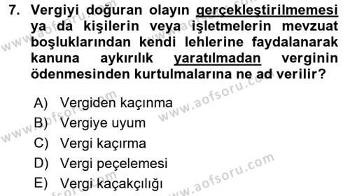 Vergi Planlaması Dersi 2023 - 2024 Yılı (Vize) Ara Sınavı 7. Soru