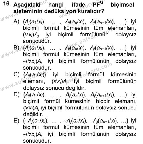 Sembolik Mantık Dersi 2012 - 2013 Yılı (Final) Dönem Sonu Sınavı 16. Soru