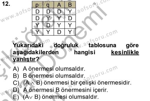 Sembolik Mantık Dersi 2013 - 2014 Yılı (Vize) Ara Sınavı 12. Soru