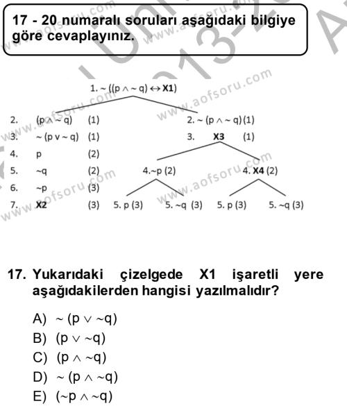 Sembolik Mantık Dersi 2013 - 2014 Yılı (Vize) Ara Sınavı 17. Soru