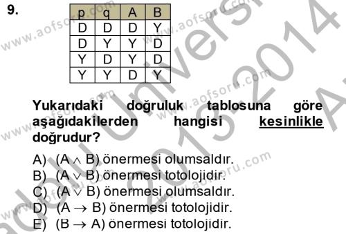 Sembolik Mantık Dersi 2013 - 2014 Yılı (Vize) Ara Sınavı 9. Soru