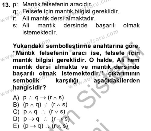 Sembolik Mantık Dersi 2014 - 2015 Yılı (Vize) Ara Sınavı 13. Soru