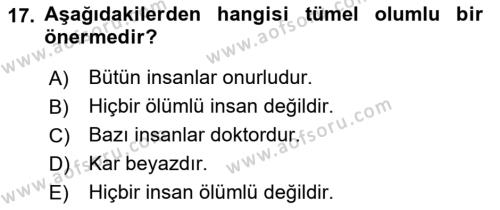 Klasik Mantık Dersi 2021 - 2022 Yılı (Vize) Ara Sınavı 17. Soru