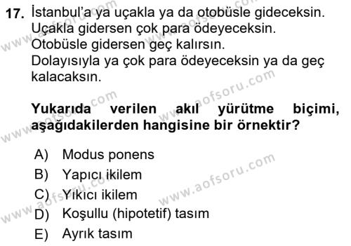 Klasik Mantık Dersi 2021 - 2022 Yılı (Final) Dönem Sonu Sınavı 17. Soru