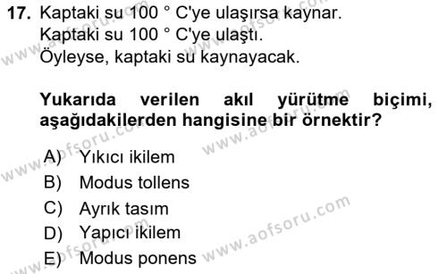 Klasik Mantık Dersi 2023 - 2024 Yılı (Final) Dönem Sonu Sınavı 17. Soru