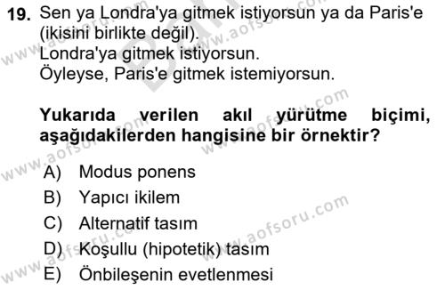 Klasik Mantık Dersi 2023 - 2024 Yılı (Final) Dönem Sonu Sınavı 19. Soru