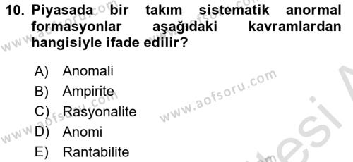 Menkul Kıymet Yatırımları Dersi 2020 - 2021 Yılı Yaz Okulu Sınavı 10. Soru