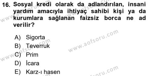 Menkul Kıymet Yatırımları Dersi 2020 - 2021 Yılı Yaz Okulu Sınavı 16. Soru