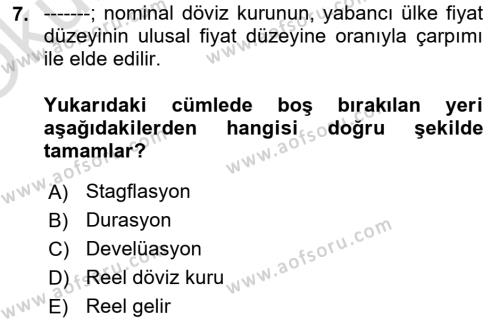 Menkul Kıymet Yatırımları Dersi 2020 - 2021 Yılı Yaz Okulu Sınavı 7. Soru