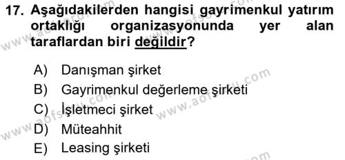 Menkul Kıymet Yatırımları Dersi 2021 - 2022 Yılı (Final) Dönem Sonu Sınavı 17. Soru