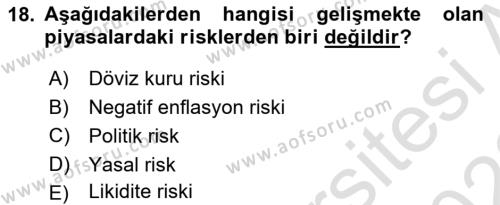 Menkul Kıymet Yatırımları Dersi 2021 - 2022 Yılı (Final) Dönem Sonu Sınavı 18. Soru