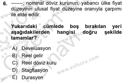 Menkul Kıymet Yatırımları Dersi 2021 - 2022 Yılı Yaz Okulu Sınavı 6. Soru