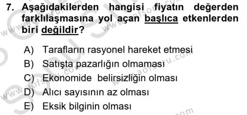 Menkul Kıymet Yatırımları Dersi 2022 - 2023 Yılı (Final) Dönem Sonu Sınavı 7. Soru