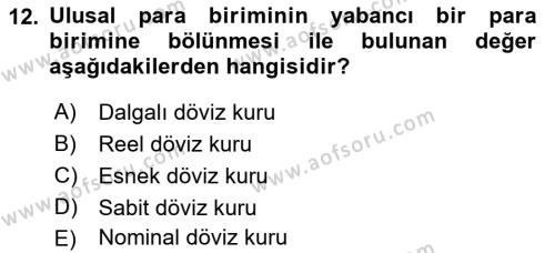 Menkul Kıymet Yatırımları Dersi 2023 - 2024 Yılı (Vize) Ara Sınavı 12. Soru