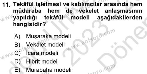 Menkul Kıymet Yatırımları Dersi 2023 - 2024 Yılı (Final) Dönem Sonu Sınavı 11. Soru