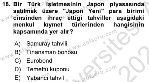 Menkul Kıymet Yatırımları Dersi 2023 - 2024 Yılı (Final) Dönem Sonu Sınavı 18. Soru