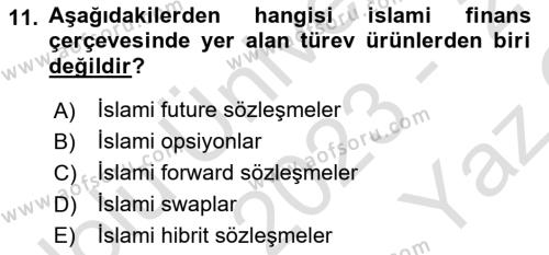 Menkul Kıymet Yatırımları Dersi 2023 - 2024 Yılı Yaz Okulu Sınavı 11. Soru