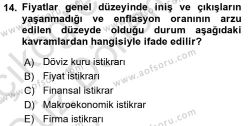 Menkul Kıymet Yatırımları Dersi 2024 - 2025 Yılı (Vize) Ara Sınavı 14. Soru