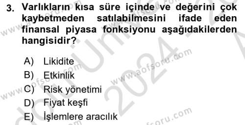 Menkul Kıymet Yatırımları Dersi 2024 - 2025 Yılı (Vize) Ara Sınavı 3. Soru