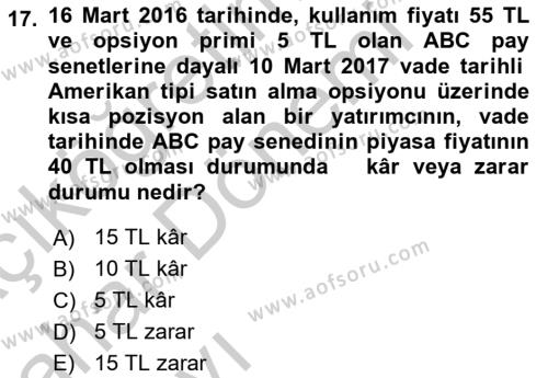 Türev Araçlar Dersi 2016 - 2017 Yılı (Vize) Ara Sınavı 17. Soru