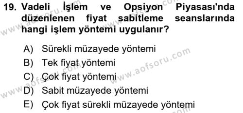 Türev Araçlar Dersi 2018 - 2019 Yılı Yaz Okulu Sınavı 19. Soru