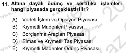 Borsaların Yapısı ve İşleyişi Dersi 2022 - 2023 Yılı Yaz Okulu Sınavı 11. Soru