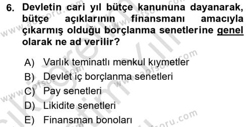 Borsaların Yapısı ve İşleyişi Dersi 2022 - 2023 Yılı Yaz Okulu Sınavı 6. Soru