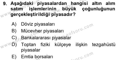 Borsaların Yapısı ve İşleyişi Dersi 2022 - 2023 Yılı Yaz Okulu Sınavı 9. Soru