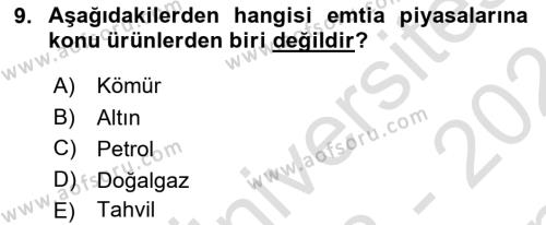 Borsaların Yapısı ve İşleyişi Dersi 2023 - 2024 Yılı (Final) Dönem Sonu Sınavı 9. Soru