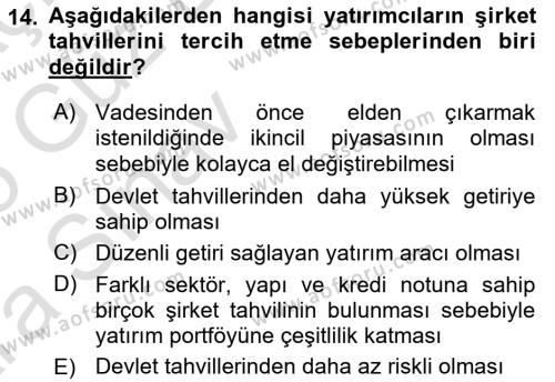 Borsaların Yapısı ve İşleyişi Dersi 2024 - 2025 Yılı (Vize) Ara Sınavı 14. Soru